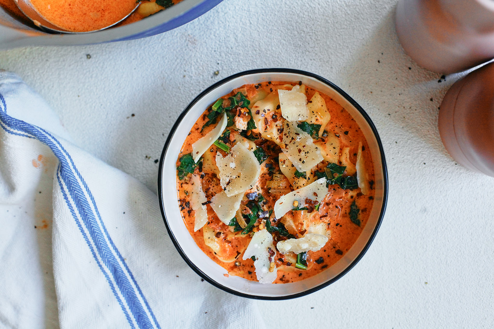 bowl of tuscan tortellini soup