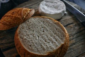 sourdough bread with top quarter cut off