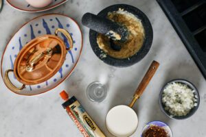 all of the prep for the garlic confit pasta alla vodka