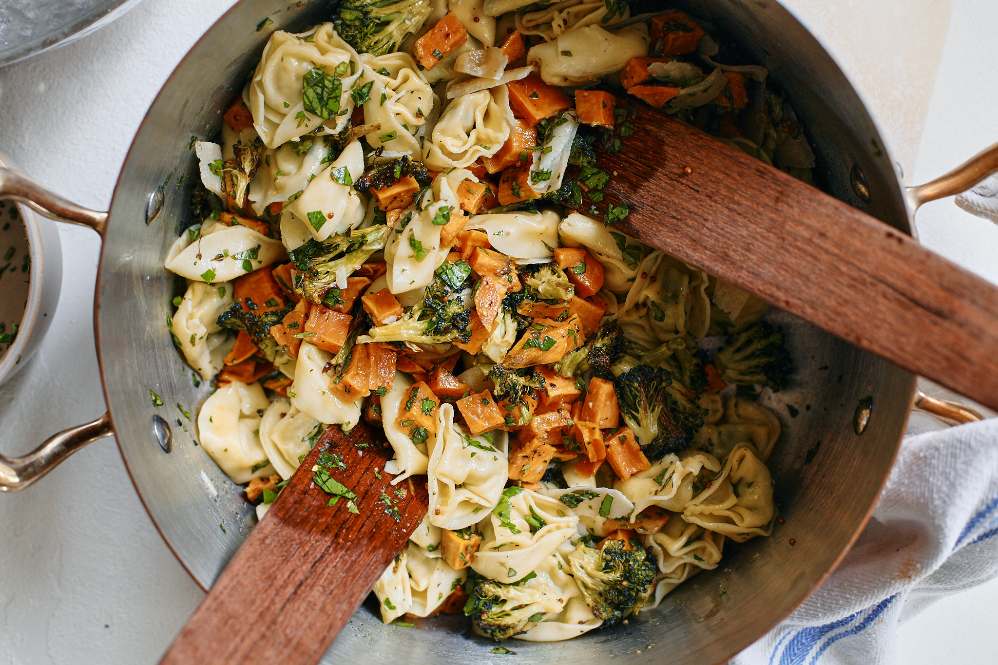 warm rustic tortellini bowl