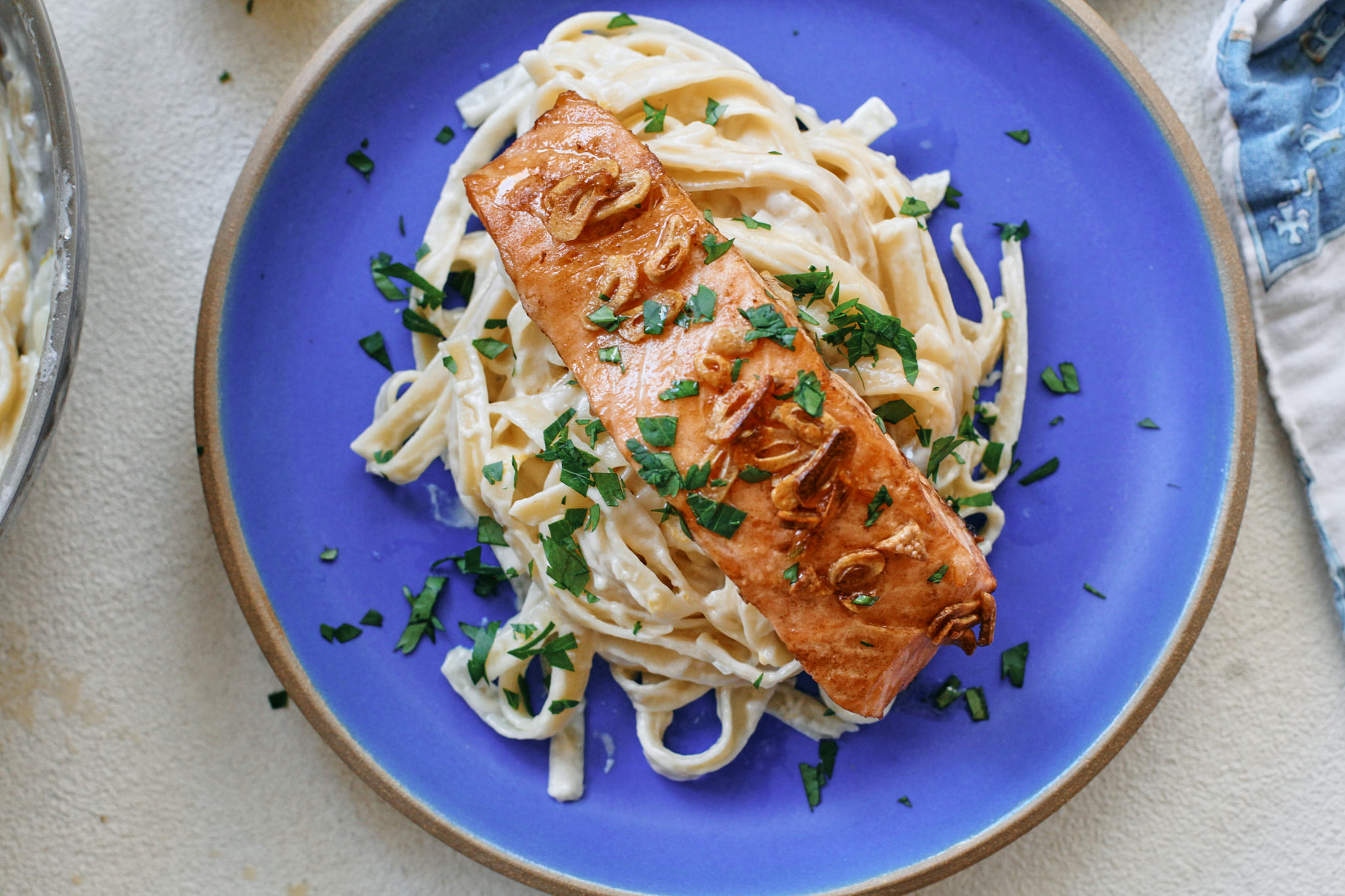 Butter Garlic Salmon 11 garlic butter salmon over creamy lemon pasta