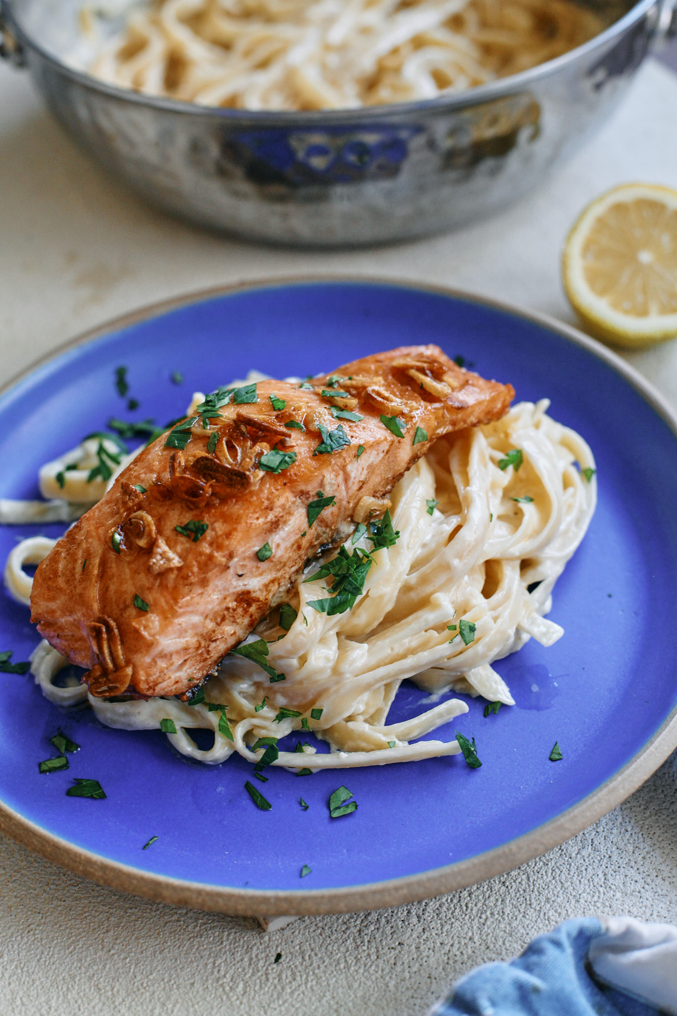 Butter Garlic Salmon 14 garlic butter salmon over creamy lemon pasta