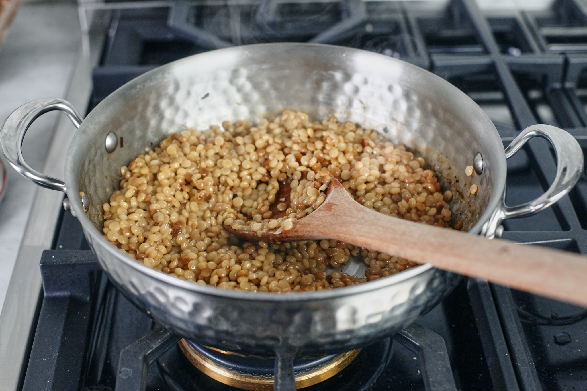 cooked pearl couscous after absorbing all the broth