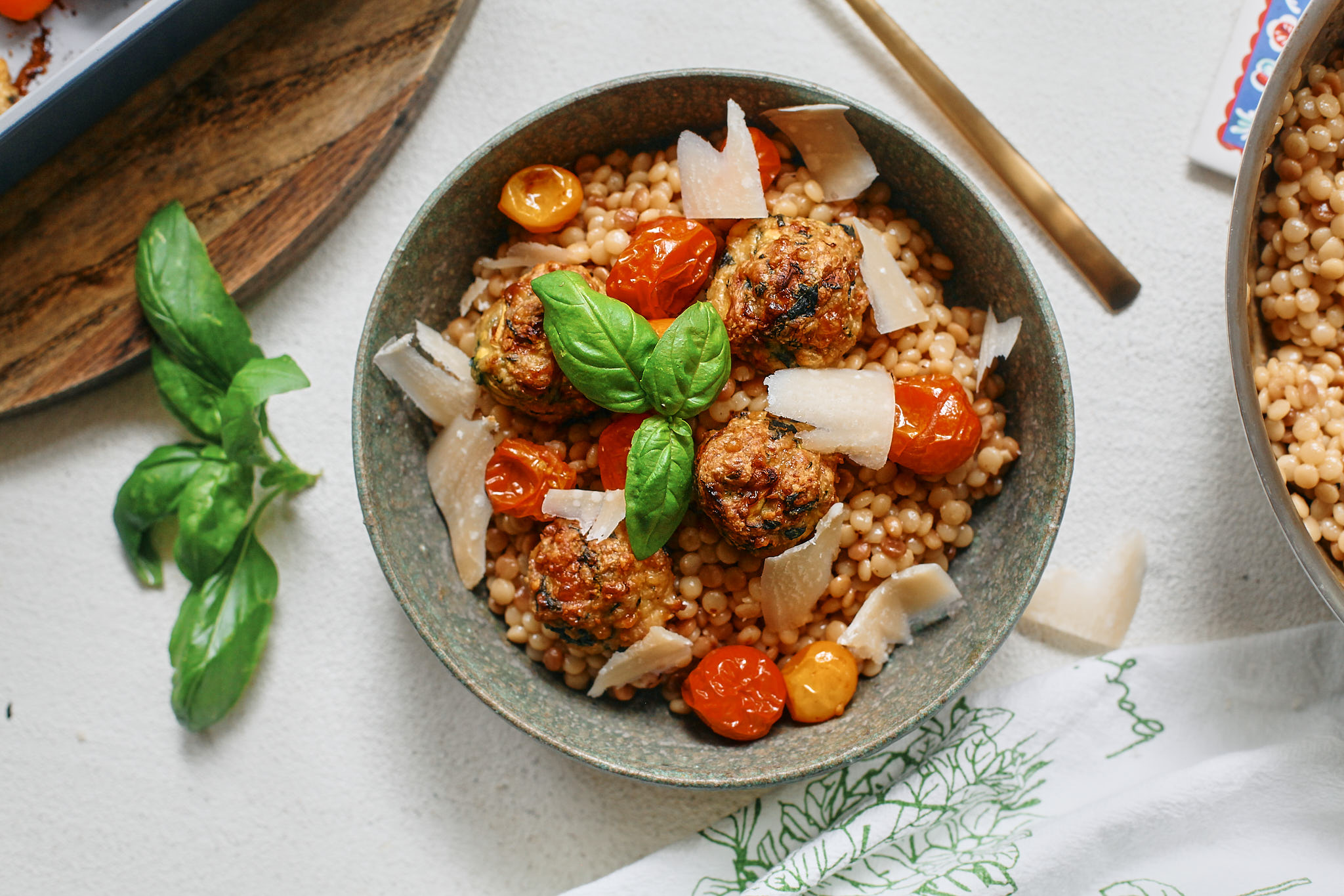 lemon chicken florentine meatballs with couscous