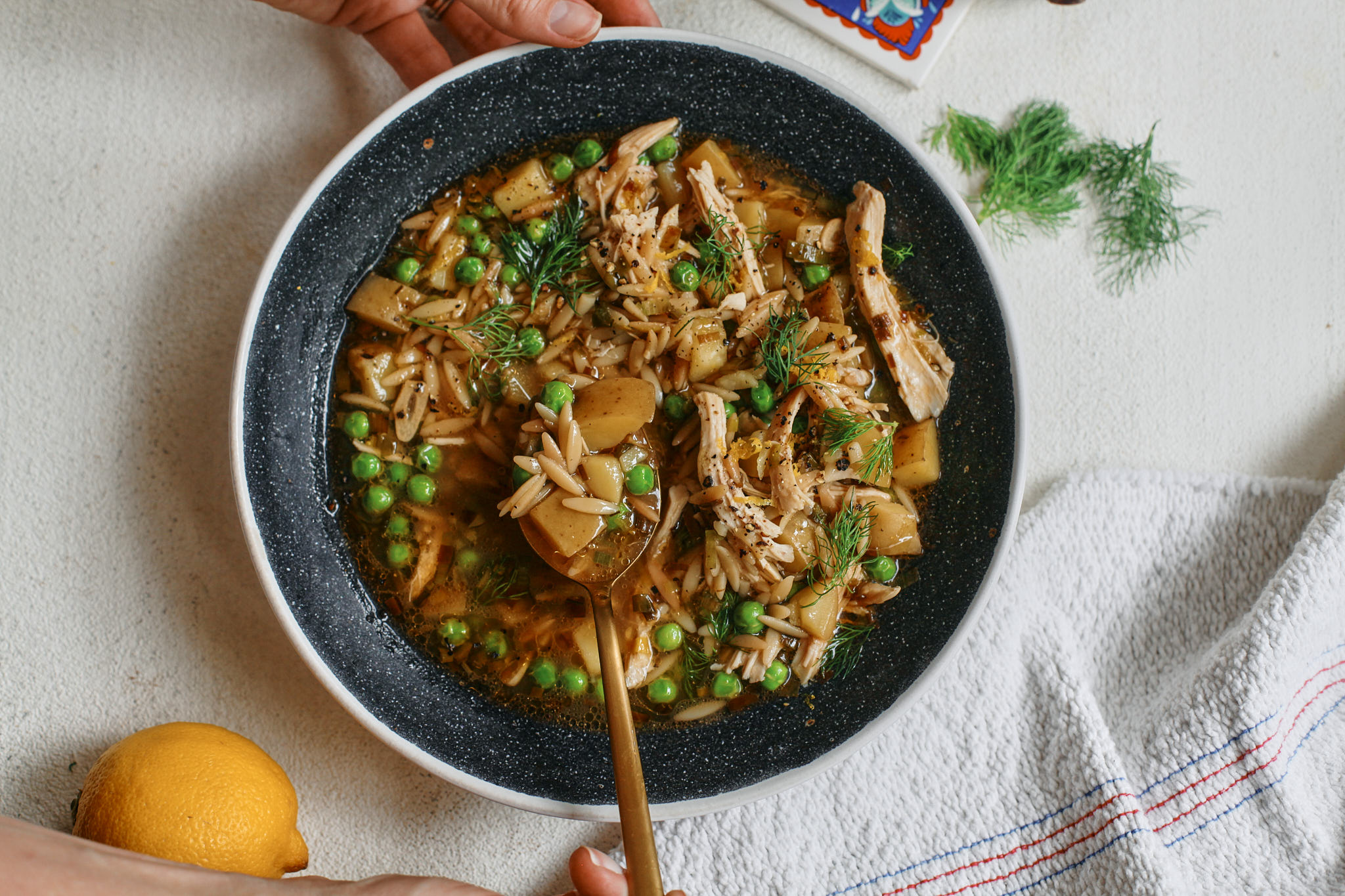 Single serve lemon chicken orzo soup