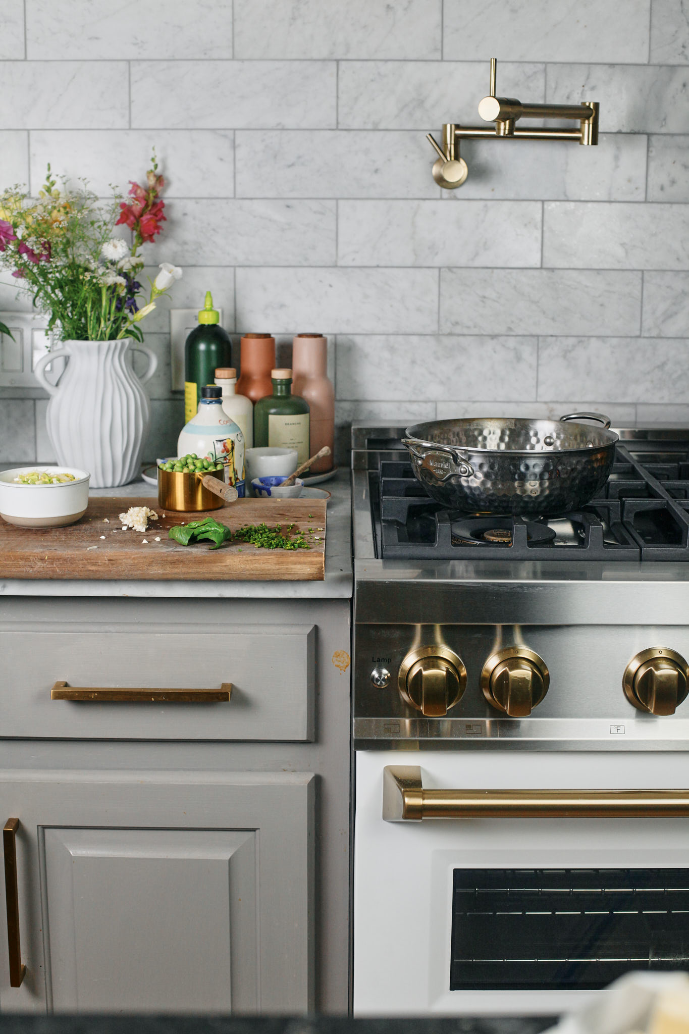 prepping to start spring pea pasta