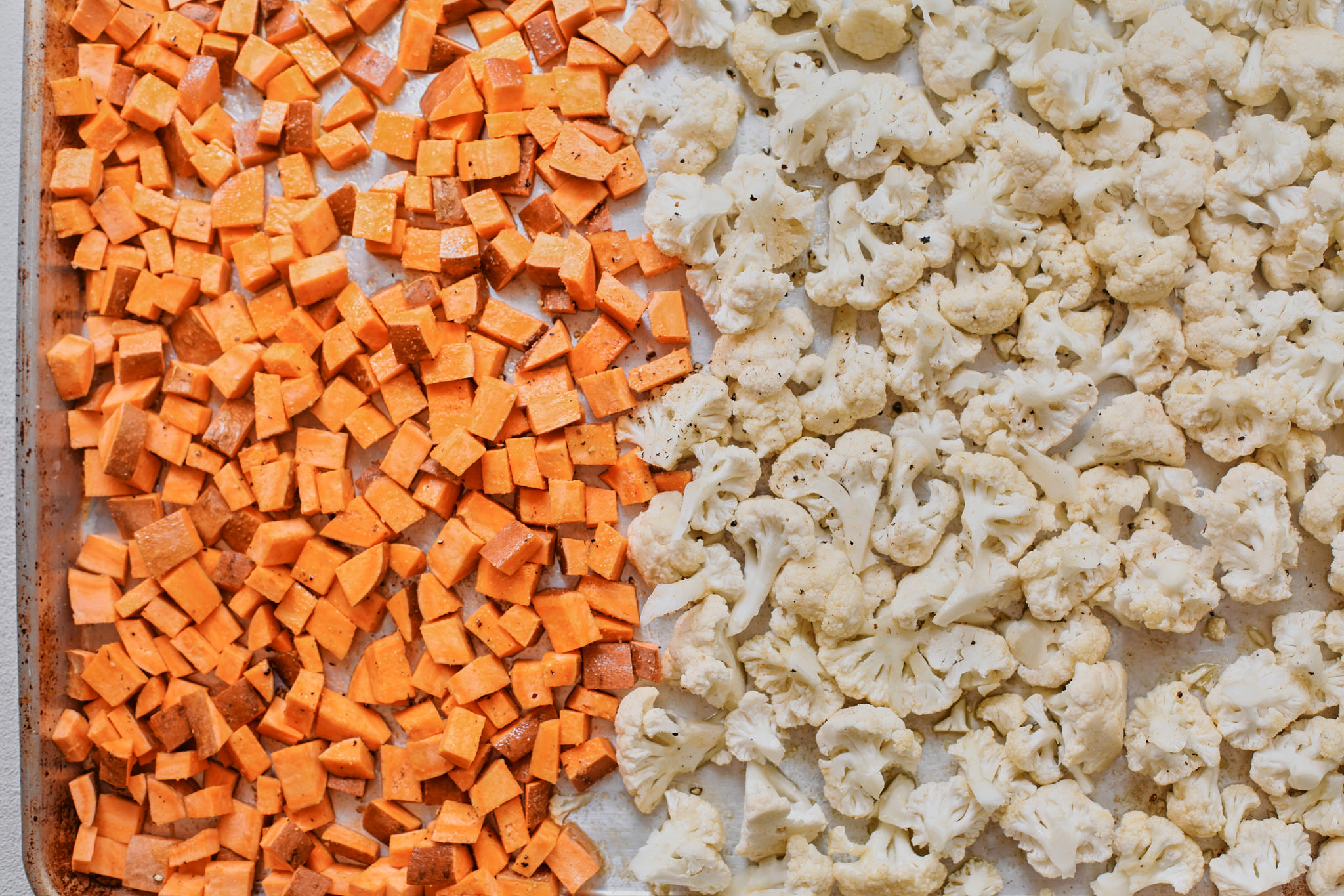 Harvest Salad chopped sweet potato and cauliflower