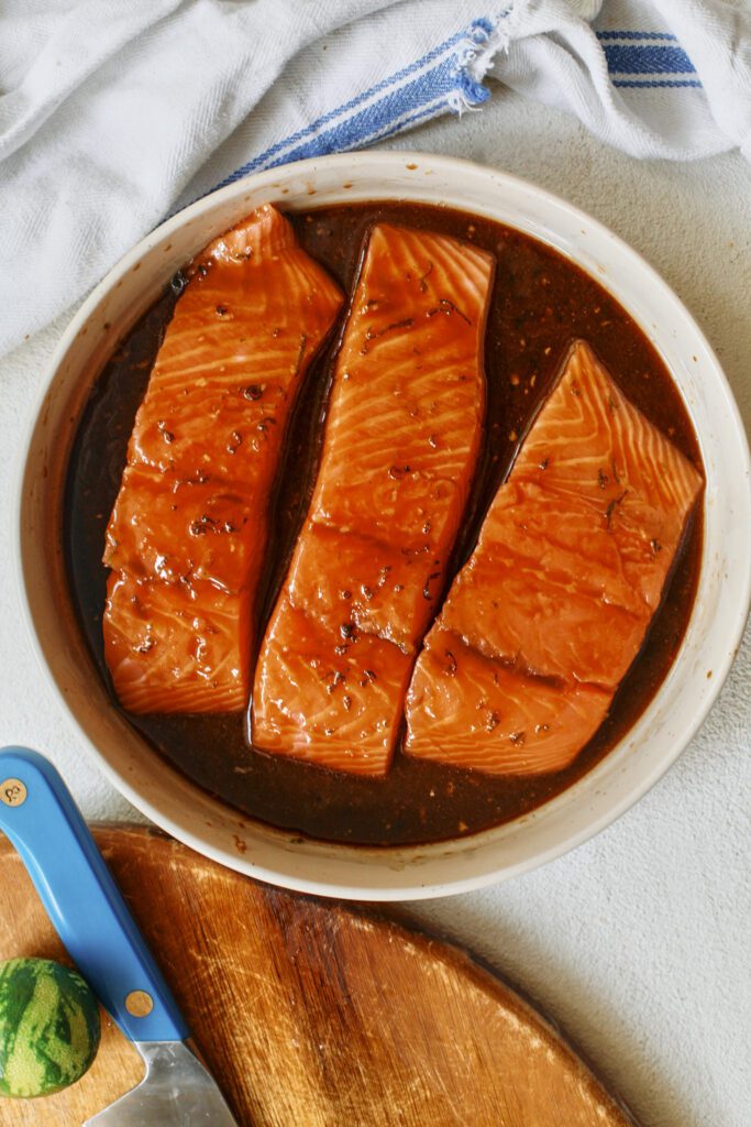 sesame glazed salmon about to go in the oven