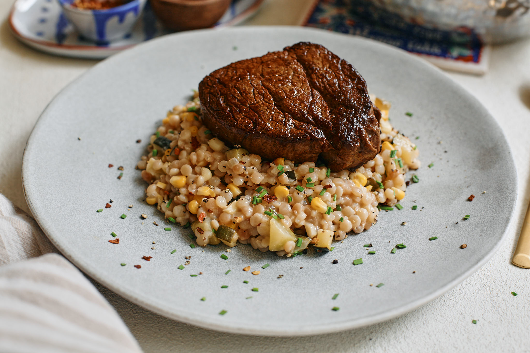 one pot boursin creamy corn with steak