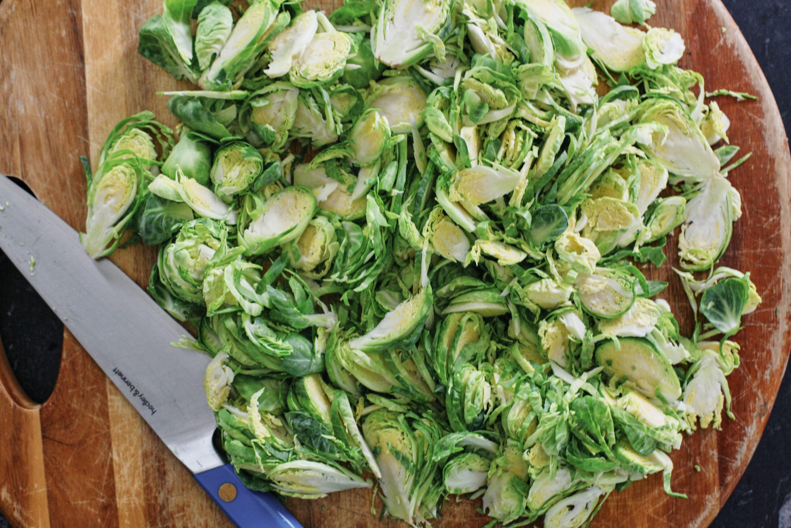 thinly sliced raw Brussels sprouts
