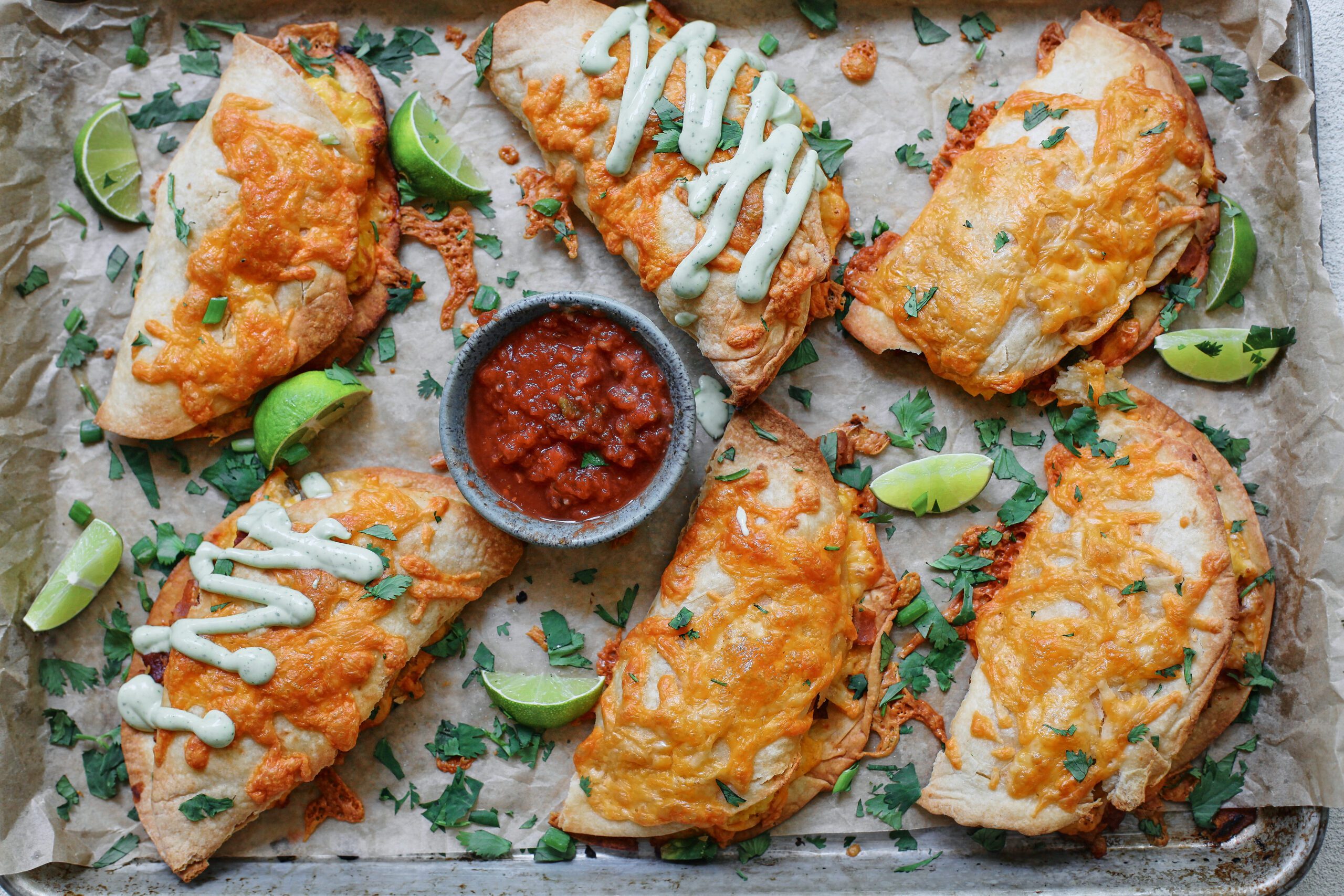 Bacon and Egg Sheet Pan Tacos 10 Bacon and Egg Sheet Pan Tacos drizzled with avocado lime crema