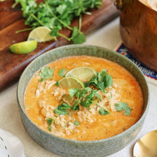 creamy hatch chile chicken and rice soup