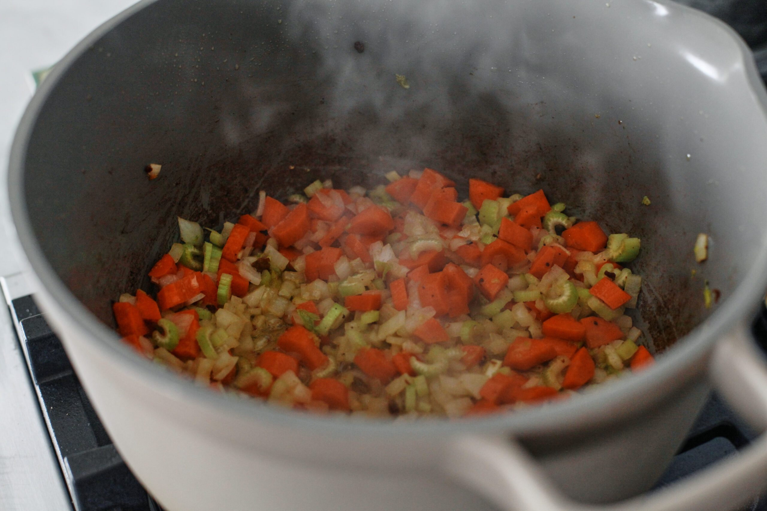 carrot, celery, onion sauteeing in a large pot